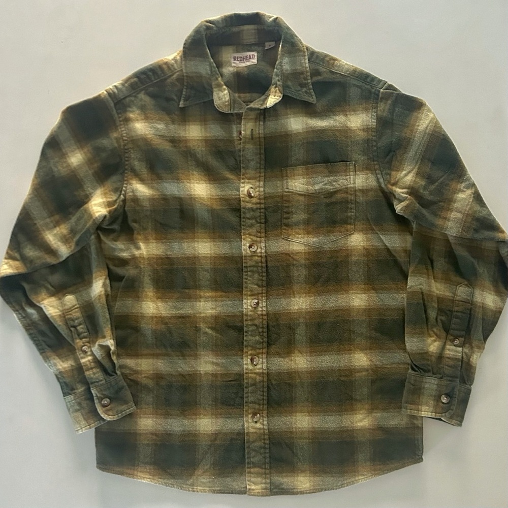 RedHead Green Plaid Flannel Shirt Men’s Medium Long Sleeve Button Down